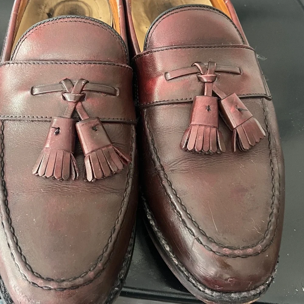 Johnston & Murphy Cherry Brown Leather Tassel Loafers Sz 8